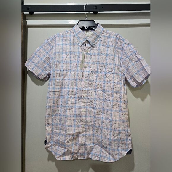 CON.STRUCT Slim Fit Short Sleeve Stretch Button-Up Shirt NWT sz Large checkered - Picture 1 of 3